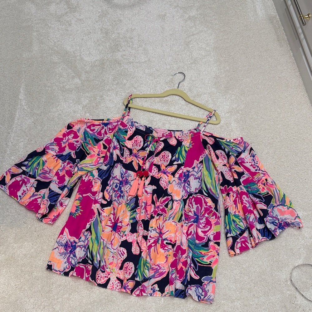 Lilly Pulitzer Alanna “Tipping Point” Pink and Blue Floral Blouse/Tunic/Top Med - Picture 15 of 15